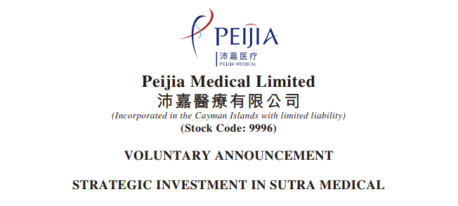 VOLUNTARY ANNOUNCEMENT STRATEGIC INVESTMENT IN SUTRA MEDICAL